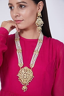 Gold Plated Kundan Polki Long Necklace Set