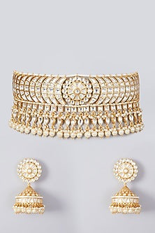 Gold Finish Kundan Polki Necklace Set