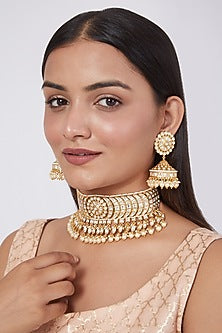 Gold Finish Kundan Polki Necklace Set