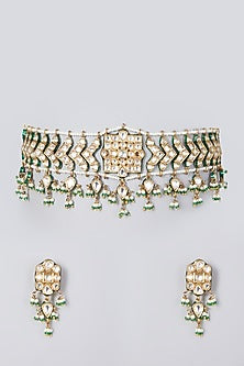Gold Plated Pearl & Kundan Polki Choker Necklace Set