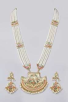 Gold Plated Kundan Polki & Pearl Necklace Set