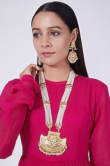 Gold Plated Kundan Polki & Pearl Necklace Set