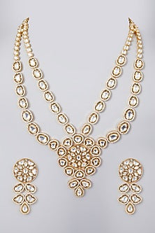 Gold Plated Kundan Polki & Diamond Necklace Set