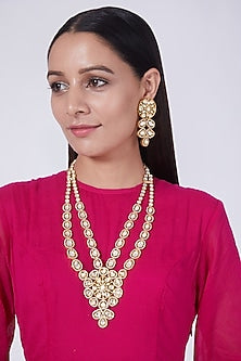 Gold Plated Kundan Polki & Diamond Necklace Set