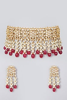 Gold Finish Kundan Polki Choker Necklace Set