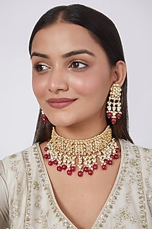 Gold Finish Kundan Polki Choker Necklace Set