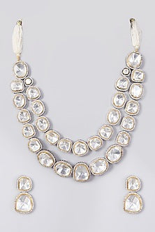 Black Rhodium Finish Kundan Polki & Pearl Necklace Set
