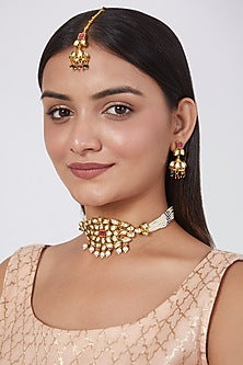 Gold Plated Kundan Polki Necklace Set