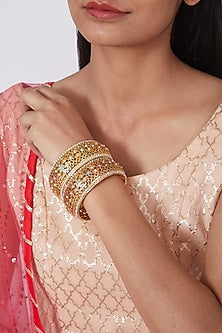 Gold Plated Kundan Polki Kadas (Set of 2)