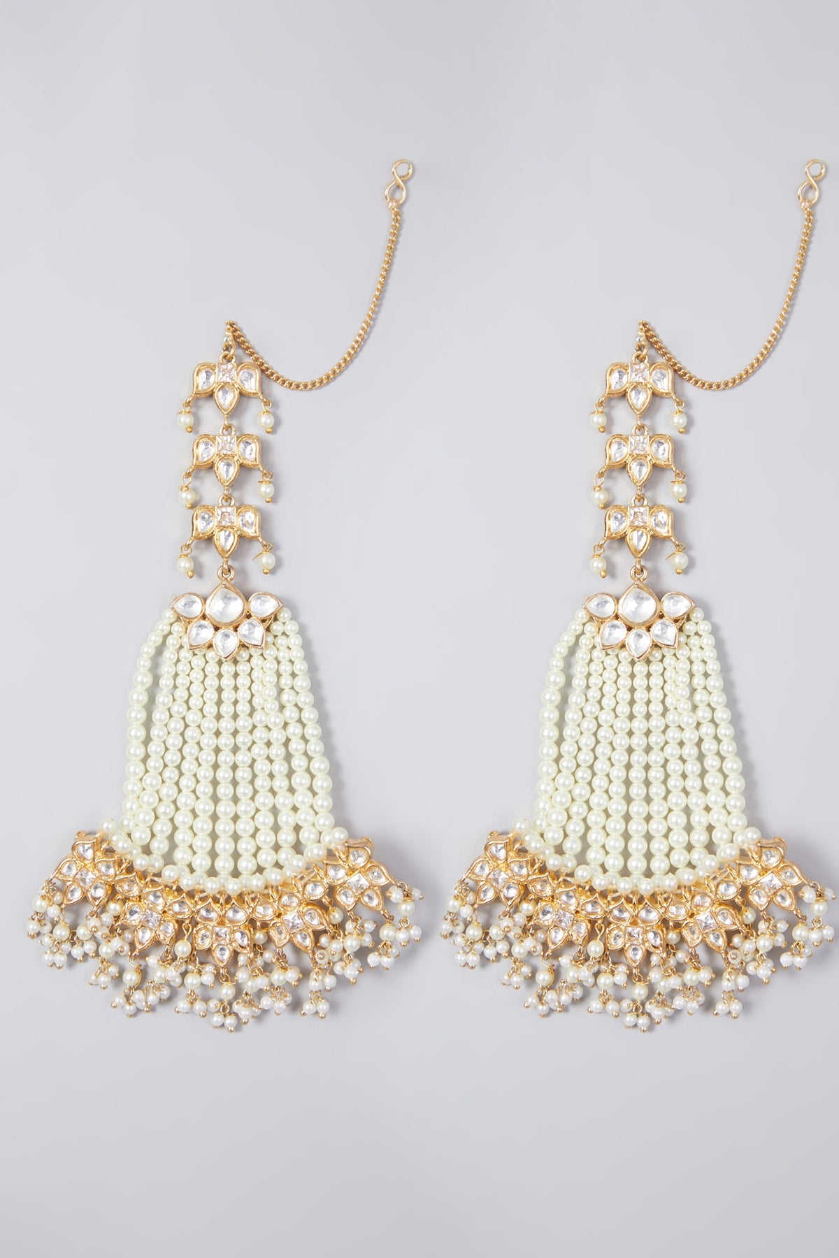 Gold Finish Kundan Polki & Pearl Dangler Earrings