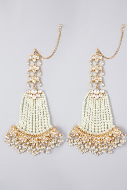 Gold Finish Kundan Polki & Pearl Dangler Earrings