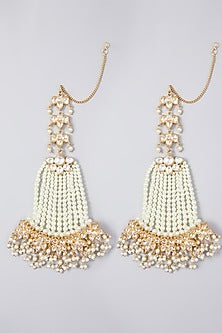 Gold Finish Kundan Polki & Pearl Dangler Earrings