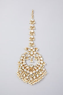 Gold Finish Kundan Polki & Pearl Maang Tikka