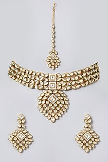 Gold Finish Kundan Polki Choker Necklace Set