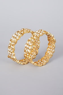 Gold Plated Handcrafted Kundan Polki Kadas (Set Of 2)