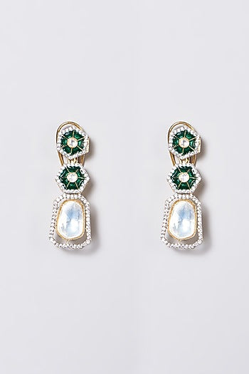 Gold Finish Kundan Polki & Emerald Stone Layered Necklace Set