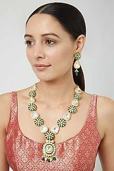 Gold Plated Kundan Polki Long Necklace Set