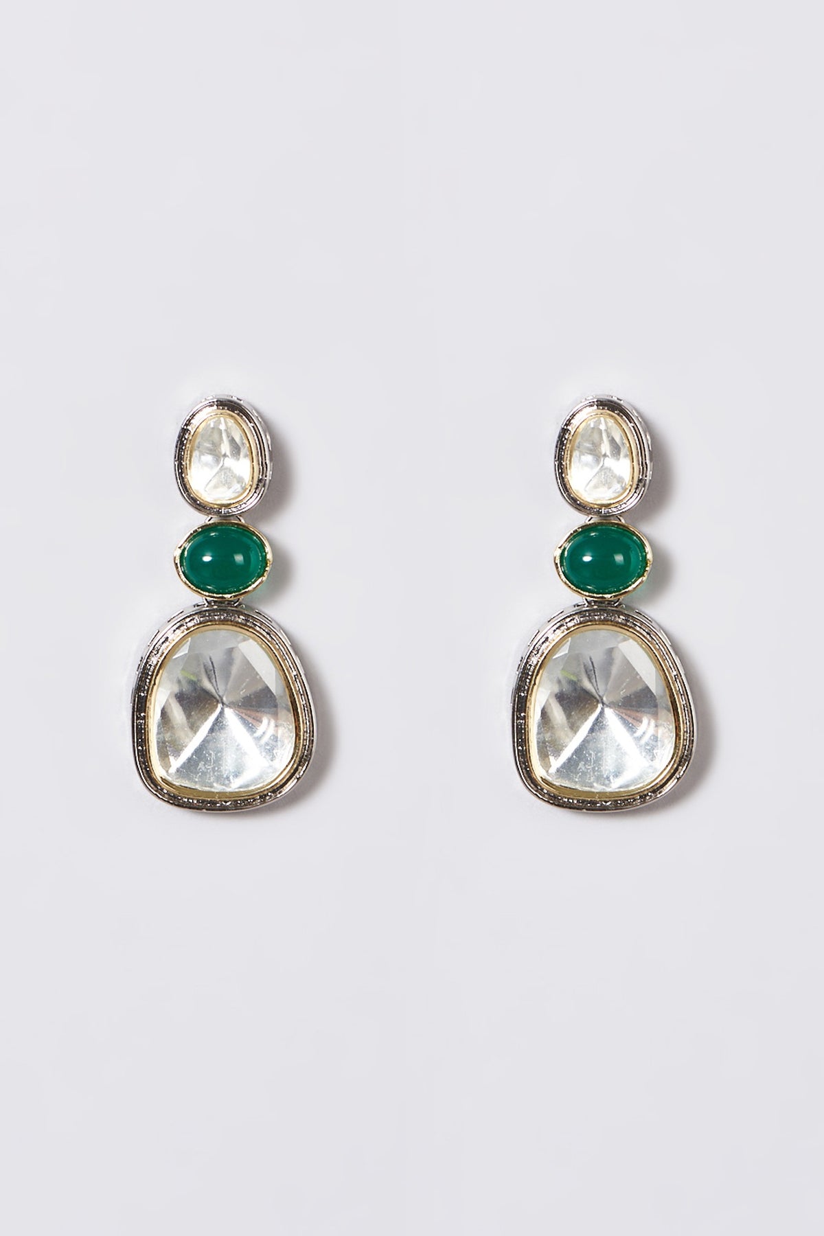 White Finish Kundan Polki & Emerald Necklace Set