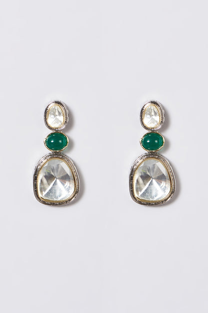 White Finish Kundan Polki & Emerald Necklace Set