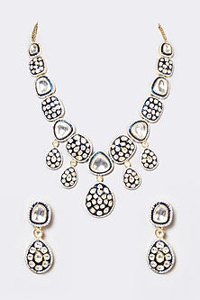 White Plated Kundan Polki Long Necklace Set
