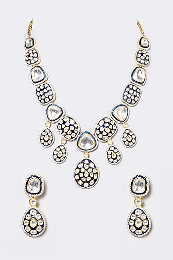 White Plated Kundan Polki Long Necklace Set