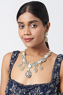 White Plated Kundan Polki Long Necklace Set