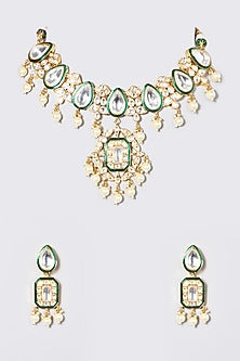 White Finish Kundan Polki & Pearl Meenakari Necklace Set