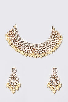 White Finish Kundan Polki & Pearl Necklace Set