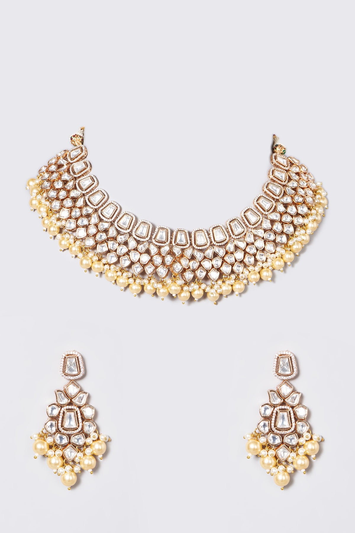 White Finish Kundan Polki & Pearl Necklace Set