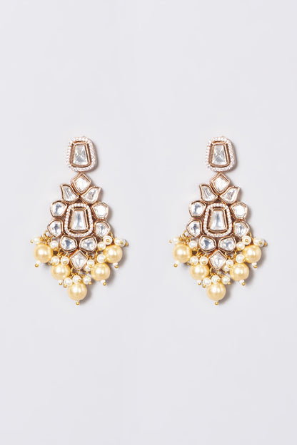 White Finish Kundan Polki & Pearl Necklace Set