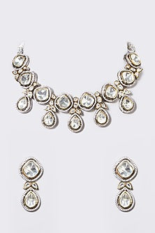 White Rhodium Finish Kundan Polki Necklace Set