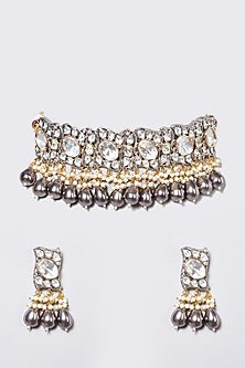 White Finish Kundan Polki & Pearl Necklace Set