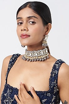 White Finish Kundan Polki & Pearl Necklace Set