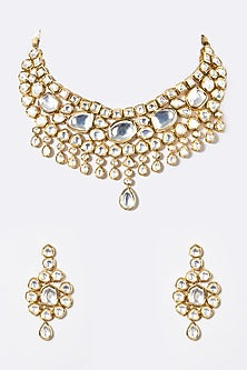 White Finish Kundan Polki Necklace Set