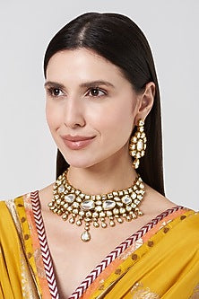 White Finish Kundan Polki Necklace Set