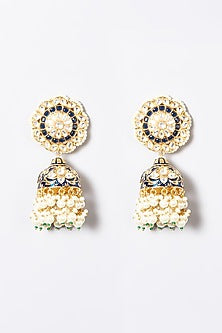 Gold Plated Kundan Polki & Pearl Jhumka Earrings
