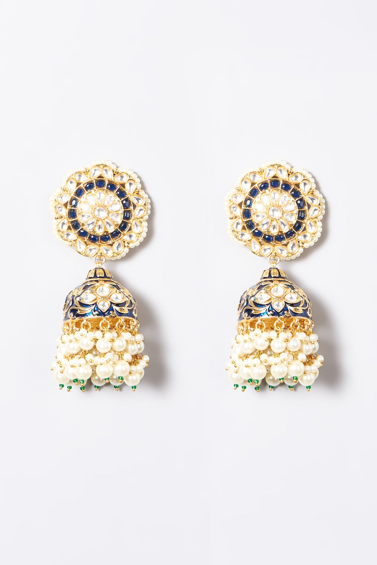 Gold Plated Kundan Polki & Pearl Jhumka Earrings