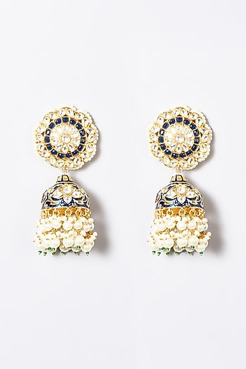 Gold Plated Kundan Polki & Pearl Jhumka Earrings