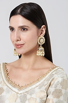 Gold Plated Kundan Polki & Pearl Jhumka Earrings