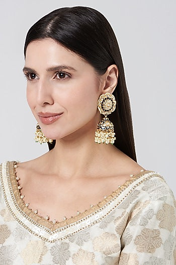 Gold Plated Kundan Polki & Pearl Jhumka Earrings