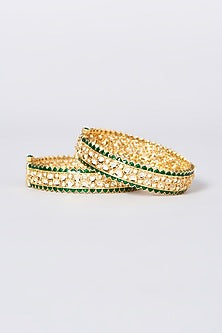 Gold Finish Kundan Polki Kada (Set of 2)