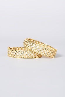 Gold Finish Kundan Polki Kadas (Set of 2)