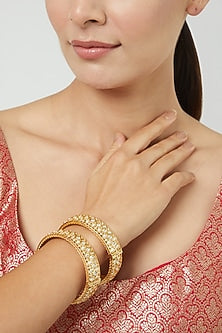 Gold Finish Kundan Polki Kadas (Set of 2)
