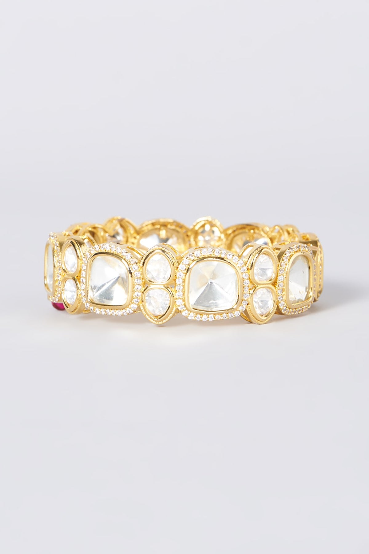 Gold Finish Kundan Polki & Diamond Kada
