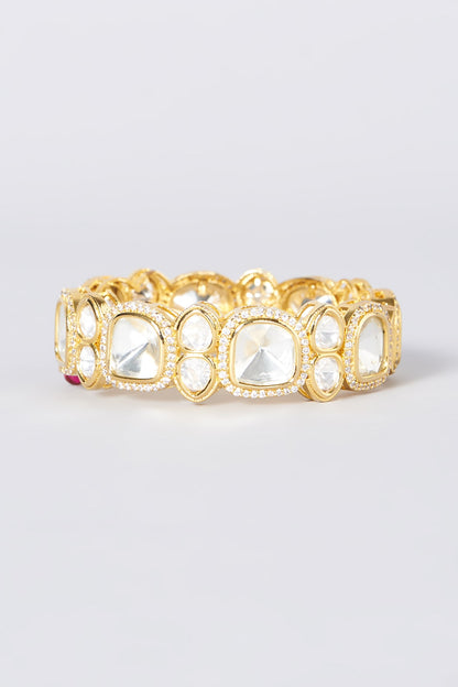 Gold Finish Kundan Polki & Diamond Kada