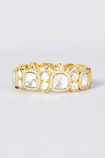Gold Finish Kundan Polki & Diamond Kada