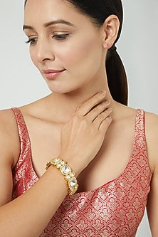 Gold Finish Kundan Polki & Diamond Kada