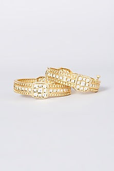 Gold Finish Kundan Polki Kadas (Set of 2)