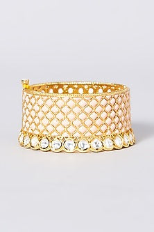 Gold Finish Kundan Polki & Pink Stone Cuff