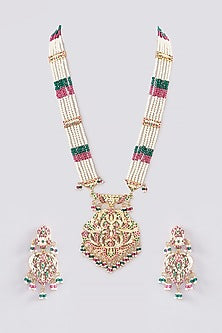 Gold Plated Jadau & Multi-Colored Stone Long Necklace Set